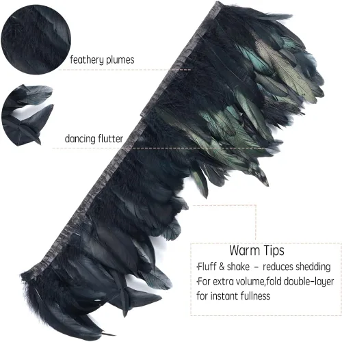 Vista 3 de Shekyeon Borde de flecos de plumas de gallo de 2 yardas para decoración de disfraces (negro)