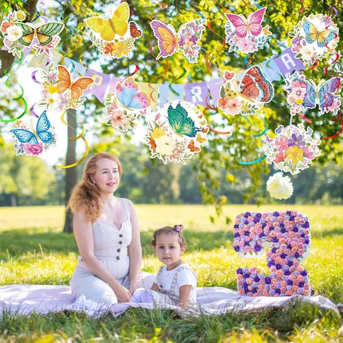 Vista 7 de Sumind 30 piezas de decoración de fiesta de flores de mariposa colgantes en espiral primavera verano mariposa Vbs decoraciones de techo para baby