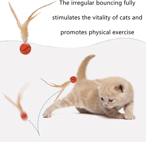 Vista 5 de 3 bolas interactivas de plumas para gatos, bolas de pompón para gatos, juguetes para gatos, bolas inflables con plumas para gatos