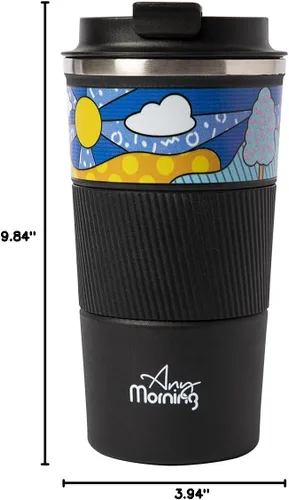 Vista 8 de Any Morning Vaso de café de acero inoxidable, 16 oz, negro