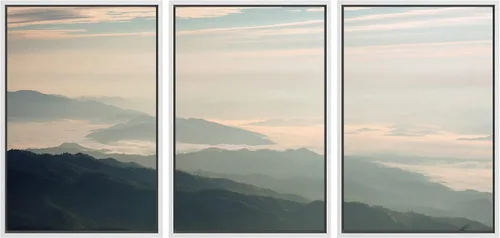 Vista 42 de NWT Lienzo enmarcado para pared, juego de arte en acuarela pastel, bosque de montaña oscura, naturaleza silvestre, ilustraciones de arte moderno