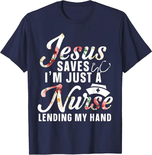 Vista 27 de Jesus Saves I'm Just A Nurse Lending My Hand RN Christian T-Shirt Asphalt Grey