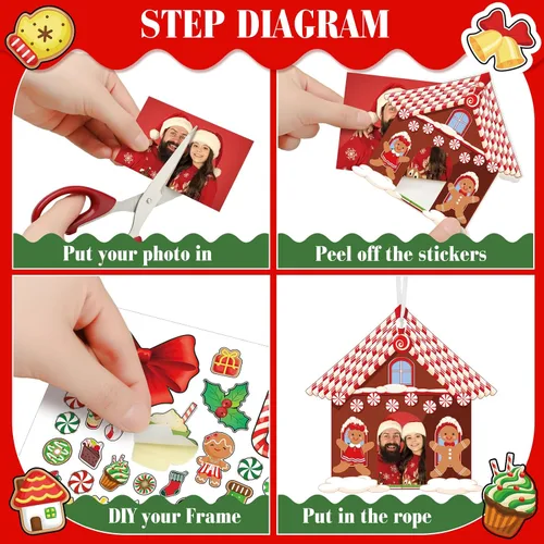 Vista 4 de Zhanmai 48 juegos de marcos de fotos navideños a granel, manualidades de Navidad, marcos de fotos, adornos colgantes de Papá Noel, muñeco de nieve