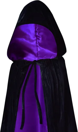 Vista 8 de DailyValley Capa negra con capucha para hombre en Halloween, capa de bruja de terciopelo para cosplay