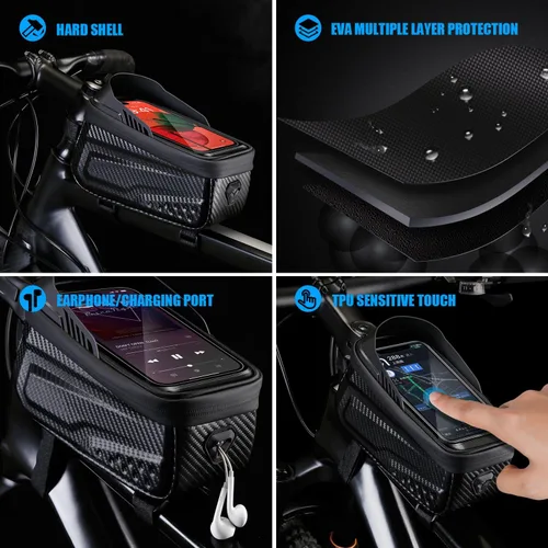 Vista 5 de Bolsa impermeable para bicicleta, correa de extensión larga, bolsa para tubo superior de menos de 6.9 pulgadas, gran capacidad, compatible