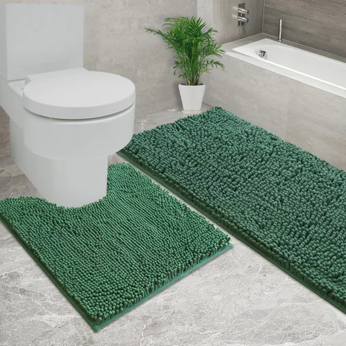 Vista 37 de Juego de 2 tapetes de baño de chenilla, superabsorbentes, con fuerte respaldo antideslizante de PVC, tapetes de baño para baño, peludos