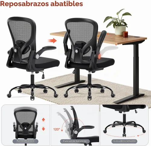 Vista 3 de Silla de oficina ergonómica, cómoda silla de escritorio de oficina para computadora, color negro