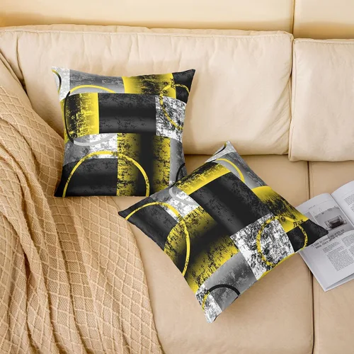Vista 3 de Feelyou Juego de 2 fundas de almohada geométricas reversibles, color amarillo, gris, negro, geométrico, decoración del hogar, fundas de cojín