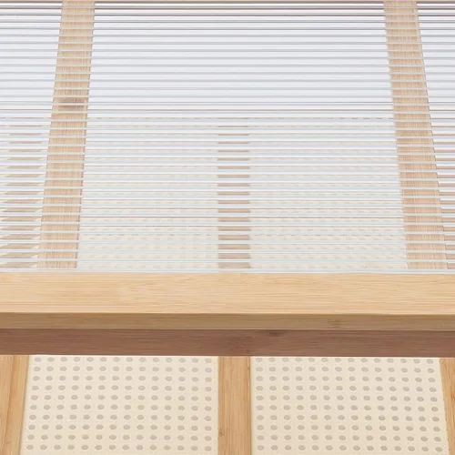 Vista 8 de Mesa auxiliar rectangular de 2 niveles de mediados de siglo con parte superior de cristal y estante de almacenamiento rústico, soporte de TV