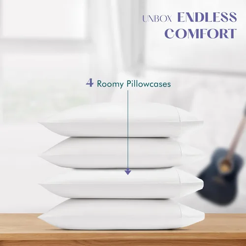 Vista 3 de XOOX Linen Juego de 4 fundas de almohada de algodón egipcio, tamaño Queen, fundas de almohada de lujo de 1500 hilos de alto tamaño estándar