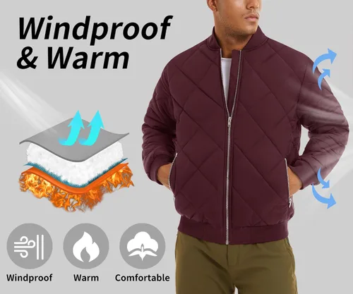 Vista 2 de MAGNIVIT Chaqueta bomber acolchada para hombre, ajuste clásico, cálido acolchado para invierno