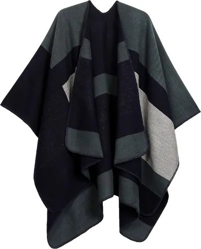 Vista 16 de Sakkas Mari - Poncho grande reversible para mujer, chal envolvente Negro