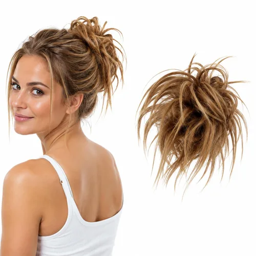 Vista 26 de CAISHA Prettyshop - Banda elástica XXL tipo postizo de cabello voluminoso ondulado, ideal para peinados recogidos de novias o rodetes desaliñados