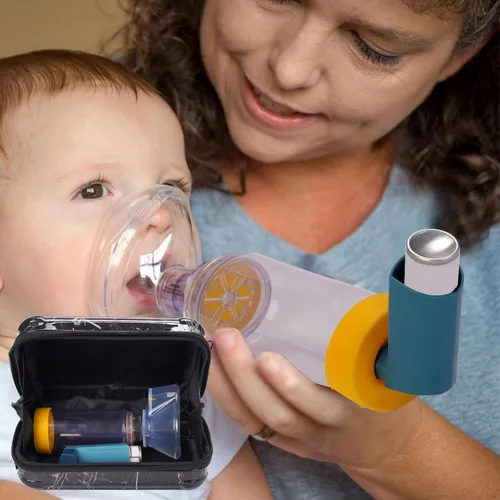 Vista 3 de MGZNMTY Estuche de transporte de viaje para inhalador de asma, espaciador de inhalador para niños y adultos, máscaras, bolsa de soporte con cuerda