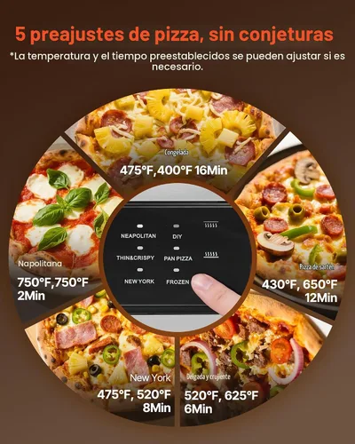 Vista 5 de Horno de pizza eléctrico VEVOR, Smart Pizzas Maker interior con 5 ajustes preestablecidos, horno de pizza de encimera de 12 pulgadas con pantalla
