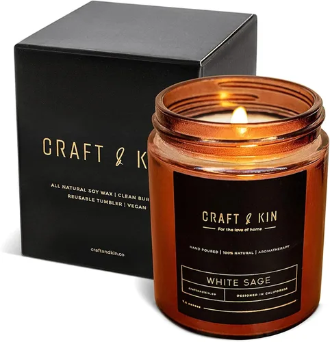 Vista 9 de Craft & Kin - Vela perfumada de cuero inglés de alta calidad, larga duración, 45 horas de tiempo de combustión, vela perfumada de soja natural