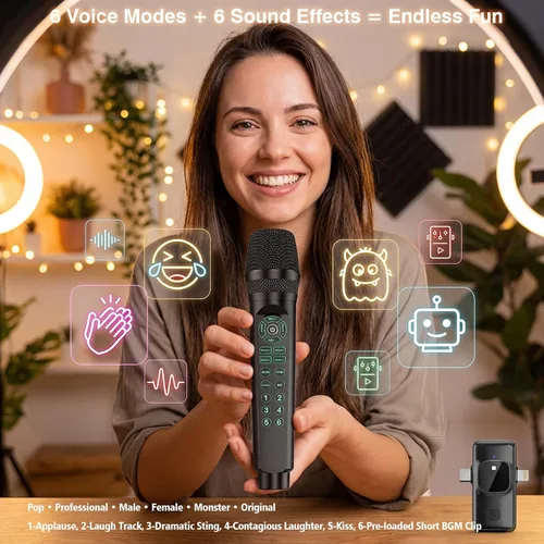 Vista 3 de MC9 Online Karaoke Microphone for Phone/PC, Live Streaming Microphone Set Easy Podcast Kit w/Built-in Sound Card, Voice Changer, Real-Time