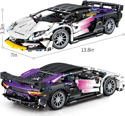 Vista 2 de Mesiondy - Juego de bloques de construcción de coches deportivos para niños o adultos, kit de 1:14 MOC, modelo de coche de carreras, coches