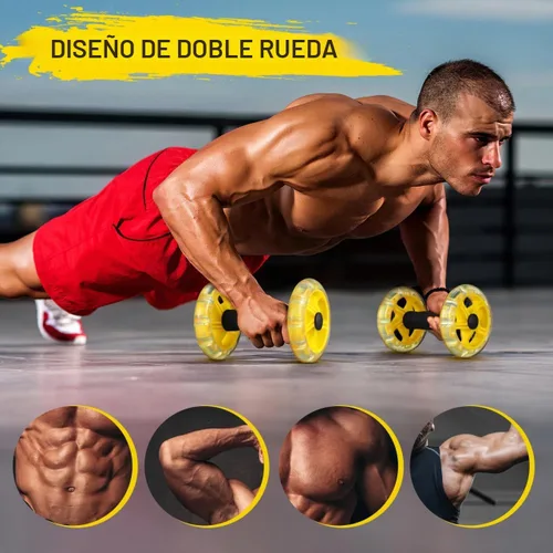 Vista 4 de Kisangel Juego de ruedas de doble Ab Roller para entrenamiento de núcleo, equipo de ejercicio abdominal portátil con agarre de espuma para gimnasio
