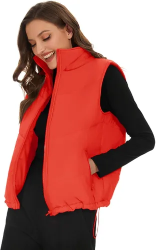 Vista 3 de Micoson Chalecos acolchados para mujer, de invierno, sin mangas, con capucha, con cremallera, cuello alto, con bolsillo, ajuste holgado