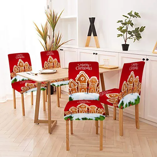 Vista 270 de CAPSCEOLL Christmas Dining Chair Covers,Snowflakes Festive Winter Pattern Stretch Chair Covers for Dining Room Set of 2 Washable Spandex Parson