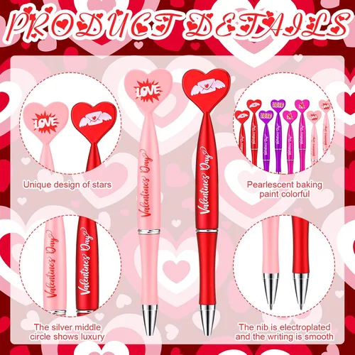 Vista 8 de Sherr 72 bolígrafos con forma de corazón de San Valentín a granel de 0.039 in de tinta de gel negra Rollerball para intercambio de San Valentín