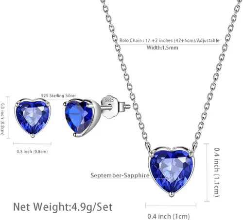 Vista 4 de Aurora Tears 925 Sterling Silver 12 Birthstone Hearts Jewelry Women Crystal WeddingEngagementBridal Heart NecklaceEarringRingBracelet Sets Jewellery
