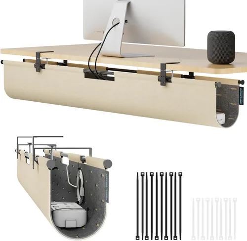Vista 10 de Bandeja de gestión de cables sin taladrar debajo del escritorio, organizador de cables de fieltro de 30 pulgadas para mesa Clamp or Screw Mount