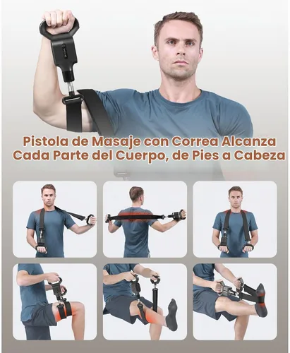 Vista 2 de BOB AND BRAD Pistola de masaje con correa de masaje para difícil acceso, masajeador de percusión y compresión de doble modo para recuperación