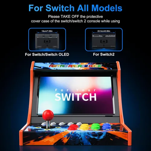 Vista 2 de Retro Arcade Machine para Switch/OLED/Switch 2 con botón de icono de captura de pantalla, naranja y azul (pantalla no incluida)