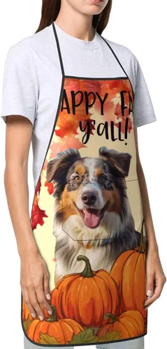 Vista 4 de nopicsn Happy Fall Y'all - Delantal de pastor australiano de arce con diseño de pumkin My Love Dog para cocinar con bolsillos, delantales divertidos