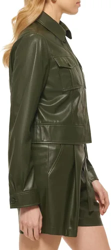 Vista 3 de DKNY Women's Button Front Vegan Leather Long Sleeve Jacket