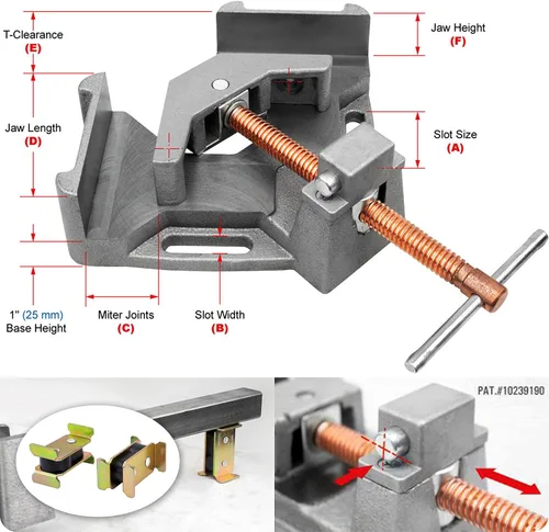 Vista 2 de Strong Hand Tools, Hierro fundido resistente, abrazadera de ángulo recto de 90 grados, abrazadera de esquina, mandíbula oscilante ajustable