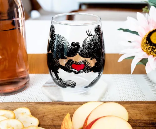 Vista 4 de Disney Copa de vino sin tallo de Mickey y Minnie Mouse con forma de lágrima de corazón, vaso para mimosas, cócteles