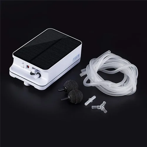 Vista 3 de Sunsbell - Kit de bomba de aire oxigenadora para tanque de peces de estanque alimentado por energía solar, blanco, de una pieza, bomba de aire