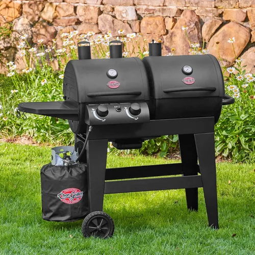 Vista 3 de Char-Griller E5030 Parrilla de gas y carbón de doble función, 2 quemadores, Black and Char-Griller Charcoal Grill Chimney Starter con gatillo