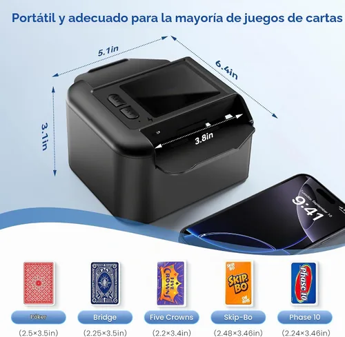 Vista 3 de Automatic Card Shuffler, Card Shuffler Machine for 1-2 Decks Negro