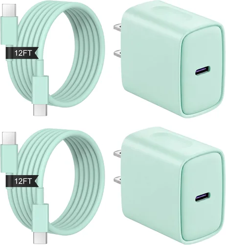 Vista 18 de Cargador de carga rápida para iPhone 17, 16, 15, paquete de 2+2 cargadores de pared USB C de 20 W con cable de carga rápida de 6 pies compatible