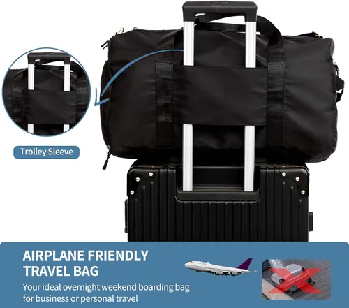 Vista 7 de Bolsas de lona deportivas con bolsa de gimnasio para mujeres y hombres, bolsa impermeable de viaje con bolsillo húmedo y compartimento para zapatos