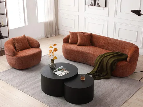 Vista 6 de Silla giratoria naranja con forma de barril, moderno círculo redondo individual con almohada para sala de estar, dormitorio, espacio pequeño, tela