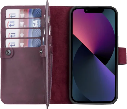 Vista 66 de HARDISTON Funda de piel auténtica de alta calidad hecha a mano para iPhone 7/8 / SE doble folio tarjetero - Funda magnética desmontable - Soporte