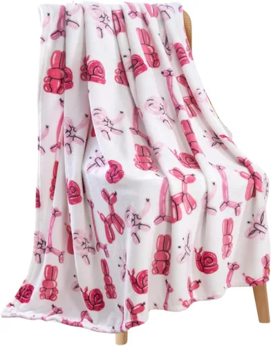 Vista 6 de Manta Tipo Throw de Vellón Suave como Terciopelo con Animales de Globos: Manta de Felpa de Terciopelo Acogedora con Diseño de Animales Rosa Oscuro