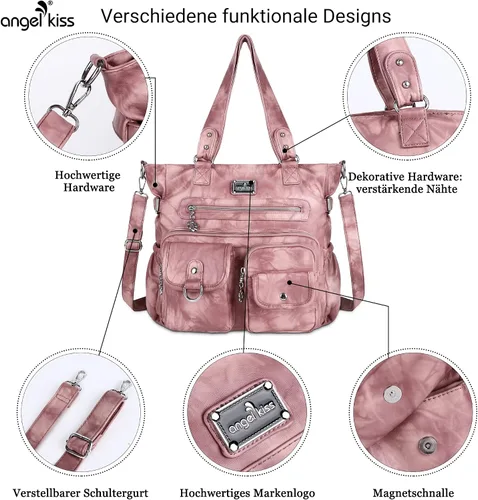 Vista 4 de Angel Kiss Monederos y bolso de mano para mujer, bolso de hombro de piel sintética suave para mujer, bolso de mano con asa superior