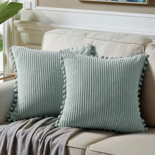 Vista 32 de Fancy Homi Juego de 2 fundas de almohada decorativas negras de 12 x 12 pulgadas con pompones para sofá y cama, decoración moderna de estilo bohemio