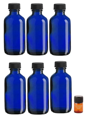 Vista 2 de Perfume Studio Juego de 6 piezas; botellas cuentagotas de vidrio ámbar de 2 onzas con una muestra de fragancia Perfume Studio de 0.07 onzas líquidas