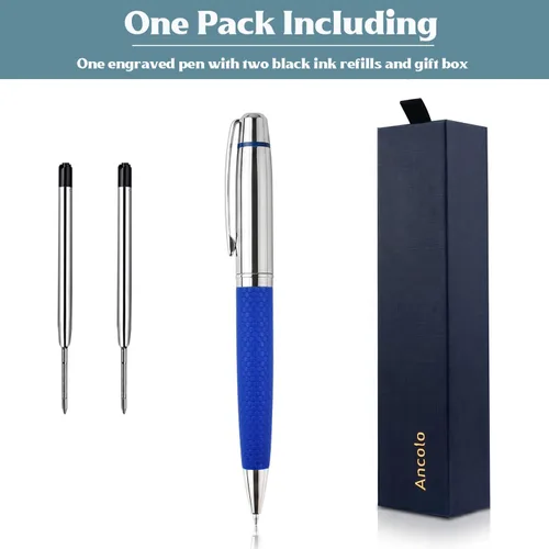 Vista 5 de Ancolo Bolígrafo cromado plateado personalizado, impresionante bolígrafo de lujo con piel sintética, personaliza tu mensaje, nombre. Set de regalo