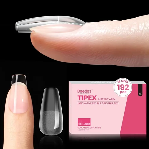 Vista 14 de Beetles Tipex Instant Apex - Puntas de uñas cuadradas largas, 192 piezas, 16 tamaños (00-14)