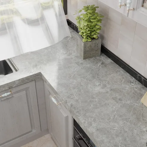 Vista 7 de VEELIKE Azulejos de suelo grises autoadhesivos impermeables de vinilo de mármol de 12 x 12 pulgadas para pegar en suelos de láminas de vinilo Gris