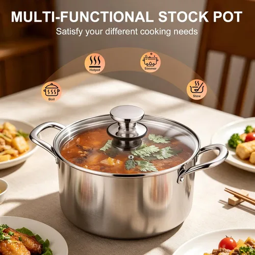 Vista 6 de P&P CHEF Olla de 4 cuartos de galón de acero inoxidable tricapa, olla de 4 cuartos de galón para cocinar pasta con tapa visible para sopa
