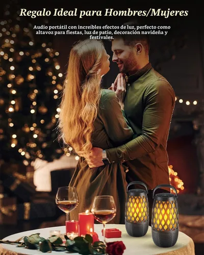 Vista 6 de Altavoces Bluetooth para exteriores, impermeables, inalámbricos, para exteriores, con luces de llama, dispositivos tecnológicos, regalo